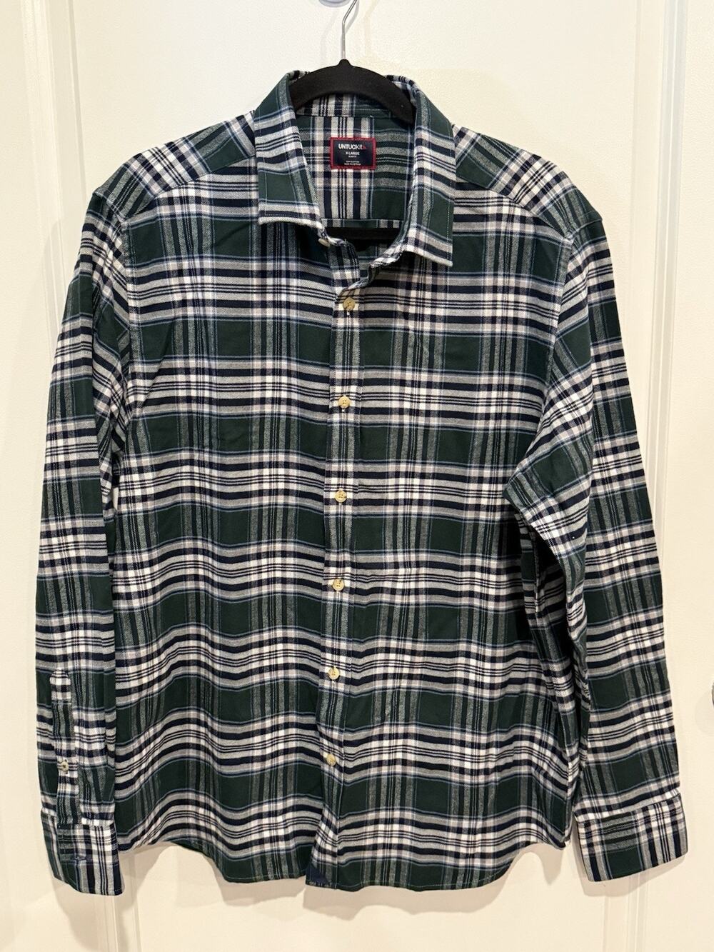 UnTuckIt Ray Flannel Shirt Green Black Plaid Long Sleeve Cotton Mens Sz XL